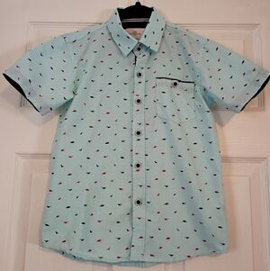 Craft + Flow Boys Blue Button Down Shirt with Dinosaur Pattern Size 6